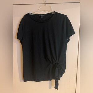 INC International Concepts Black Short Sleeve Tie-Front Top